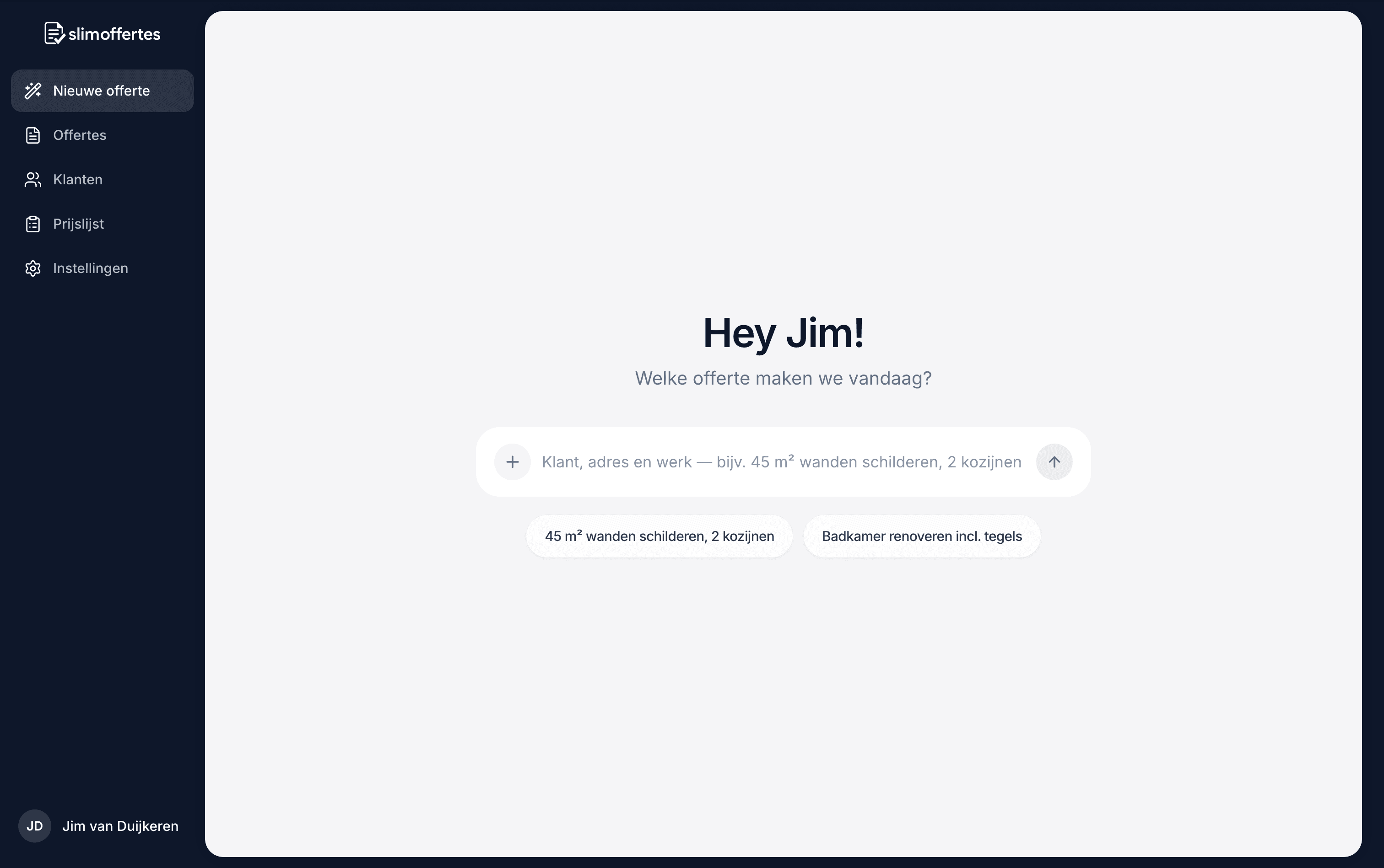 SlimOffertes dashboard op desktop